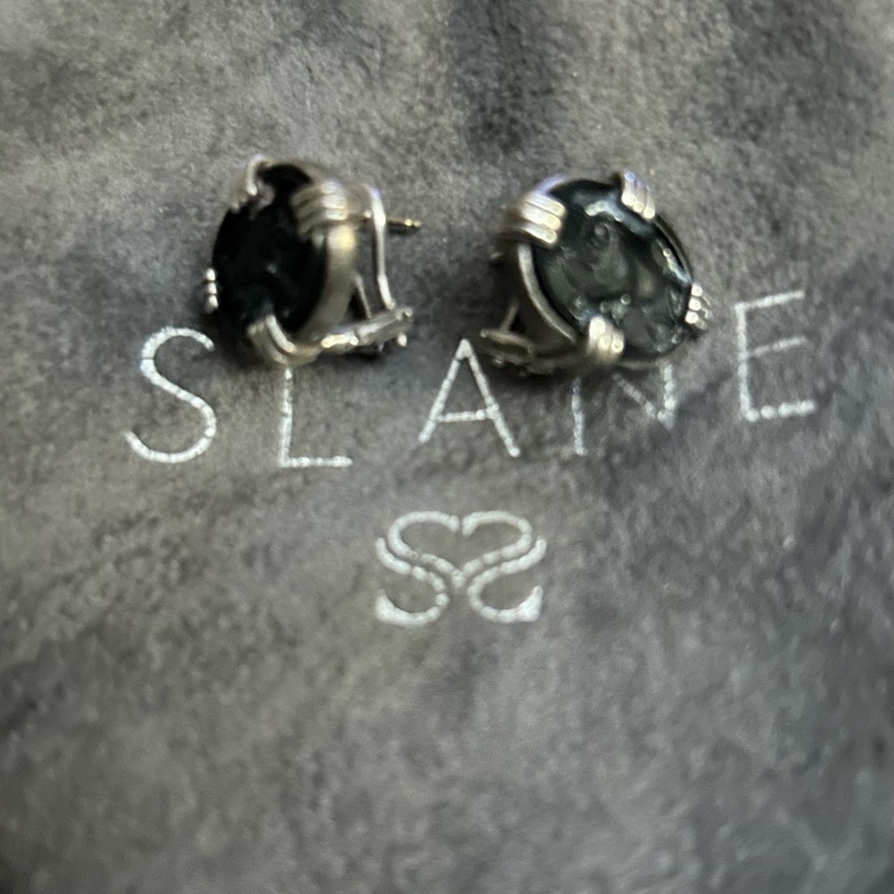 SLANE Black Onyx and Silver Lion Clip-On post Earrings